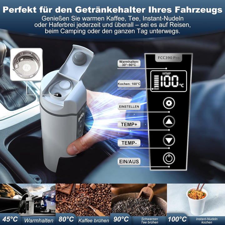 Reise-Wasserkocher 24/12 V, tragbarer elektrischer mit einstellbarer Temperatur für Wasser, Tee, Kaf
