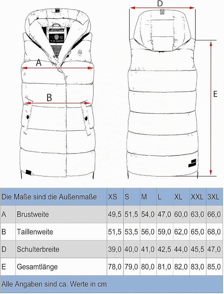Navahoo warme Damen Winter Steppweste lang mit Kapuze Madilynaa XS-XXL XS Wine, XS Wine