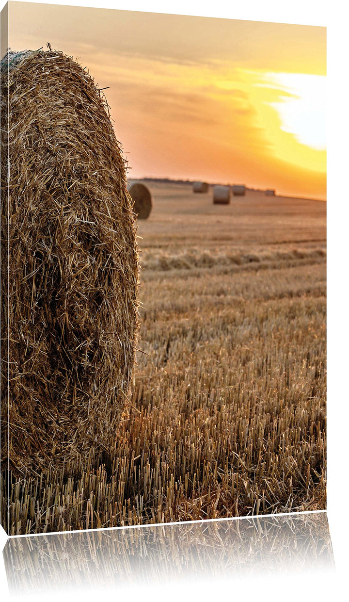 Strohballen auf Feld, Format: 100x70 auf Leinwand, XXL riesige Bilder fertig gerahmt mit Keilrahmen,