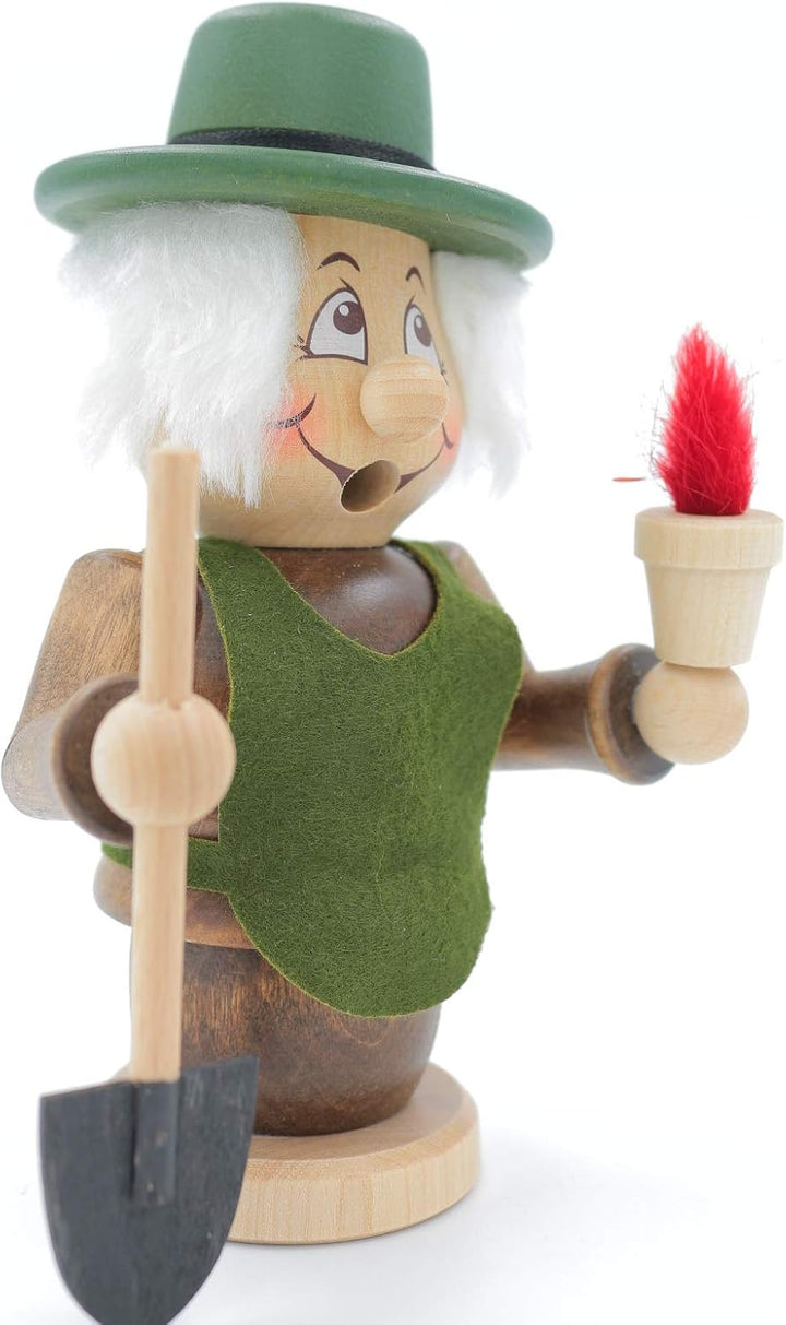 Kuhnert - Original Erzgebirgische Holzkunst Räuchermann Räucherfigur Wichtel 15cm - Gärtner