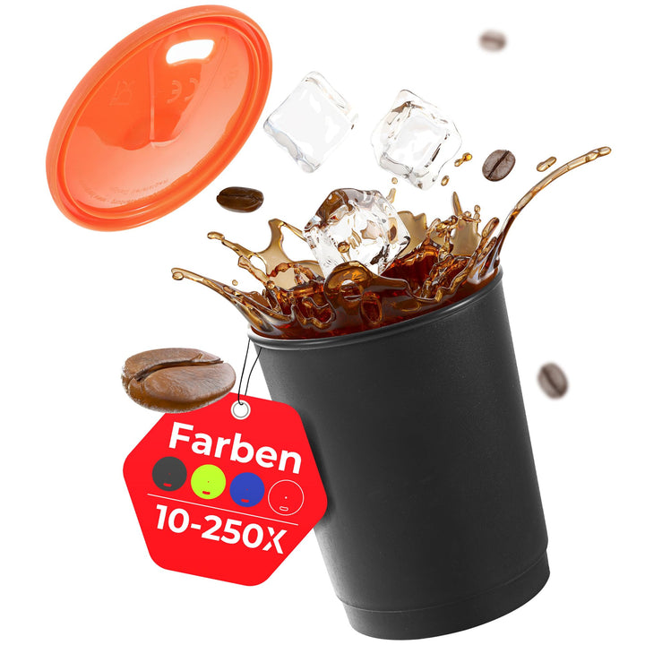 achilles Kaffeebecher mit Deckel, Kunststoffbecher, Mehrwegbecher, Trinkbecher, LFGB geprüft, spülma