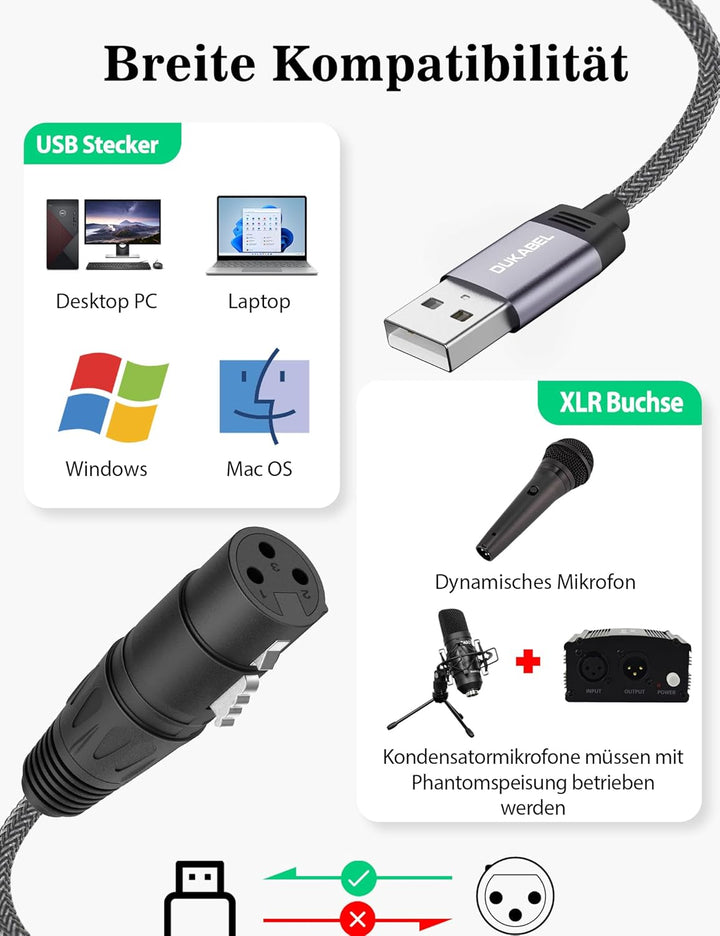 DuKabel XLR auf USB Adapter Type A Stecker auf XLR Buchse Mikrofonkabel für Aufnahmen, Live-Übertrag