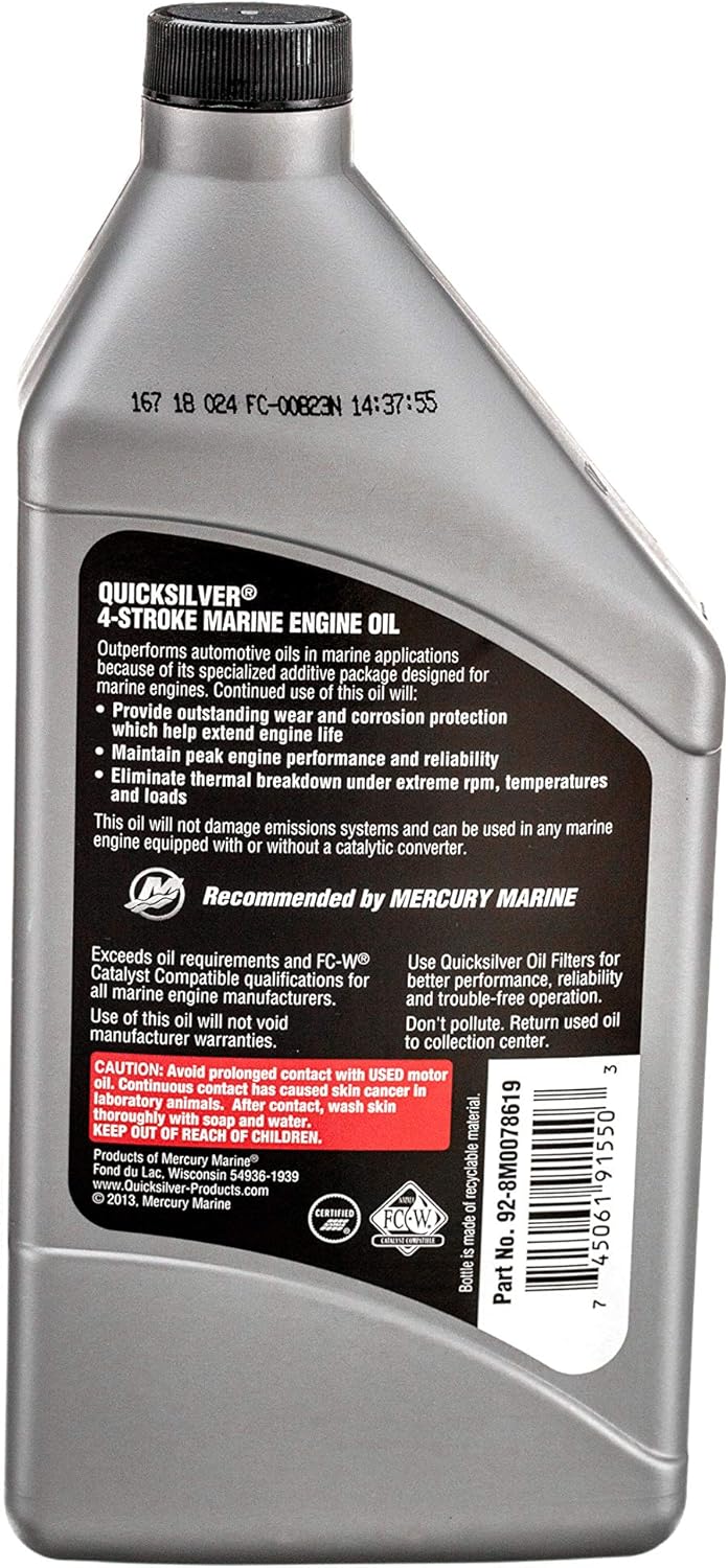 Quicksilver - 8M0086223 - Motoröl 25W-40 4-Takt mineralisch 1L, Silber Mineralisch 946 ml, Mineralis