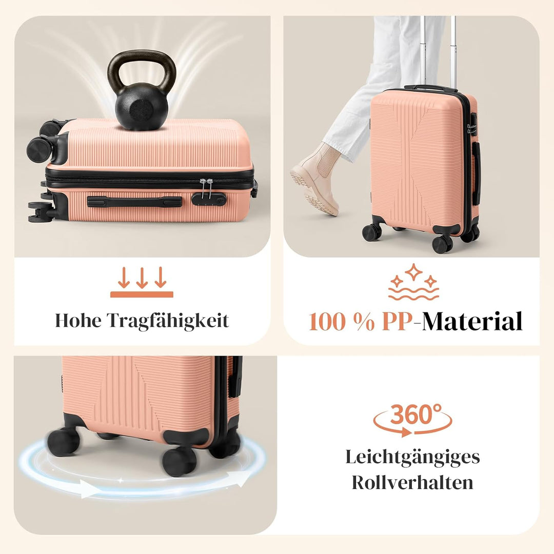 LEADZM Koffer Set 5 teilig mit Kosmetikkoffer aus PP (Altrosa) | 4x stossfester, kältefest bis -35 °