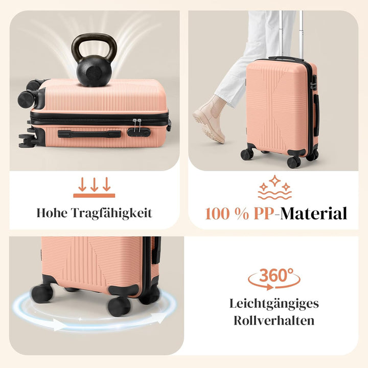 LEADZM Koffer Set 5 teilig mit Kosmetikkoffer aus PP (Altrosa) | 4x stossfester, kältefest bis -35 °
