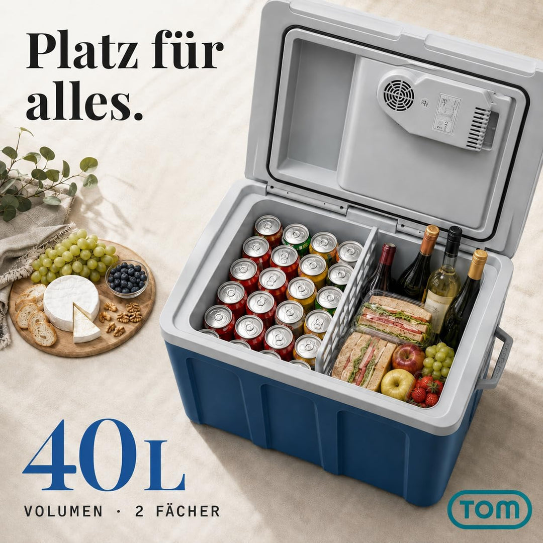 TOM 2in1 XXL Kühlbox 40l mit Kühl- und Heizfunktion – elektrische Coolbox mit Rollen – 230V & 12V St