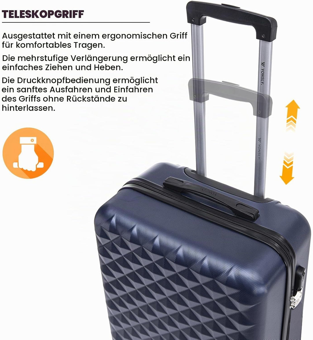 Koffer Suitcase S Dunkelblau, Trolley Reisekoffer, Kabinenkoffer Rollkoffer Handgepäck mit 4 Rollen