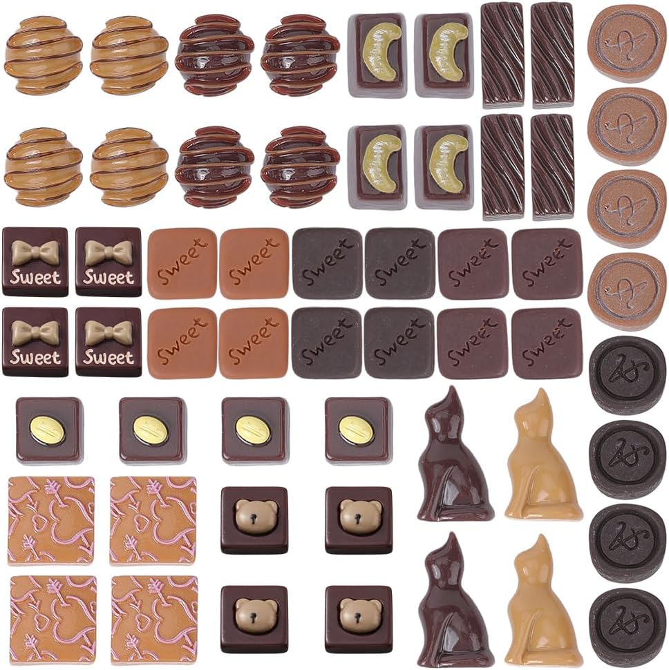 SUNNYCLUE 1 Box 60 Stück Künstliche Schokolade Mini Harz Schokolade Grosspackung Miniatur Simulation
