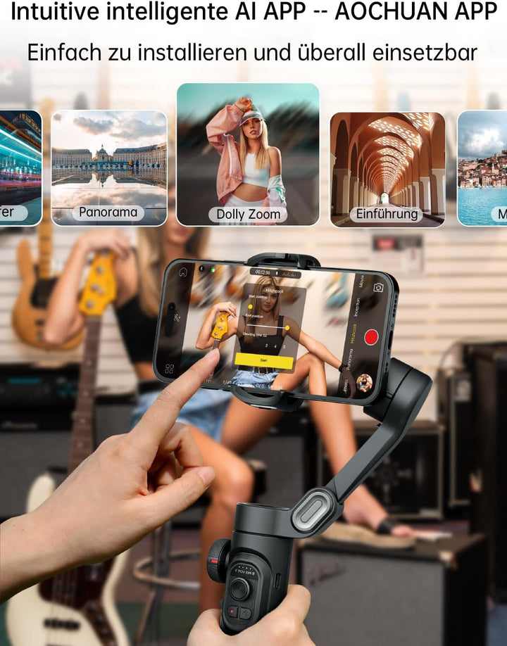 AOCHUAN Phone Gimbal Stabilizer 3-Achsen Smartphone faltbar Gimbal für iPhone Gimble mit Focus Wheel