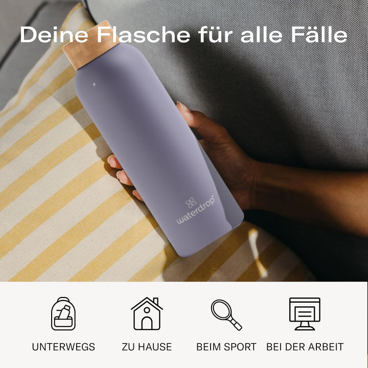 waterdrop® Edelstahl Trinkflasche 600ml - auslaufsichere Trinkflasche Kohlensäure geeignet & BPA fre