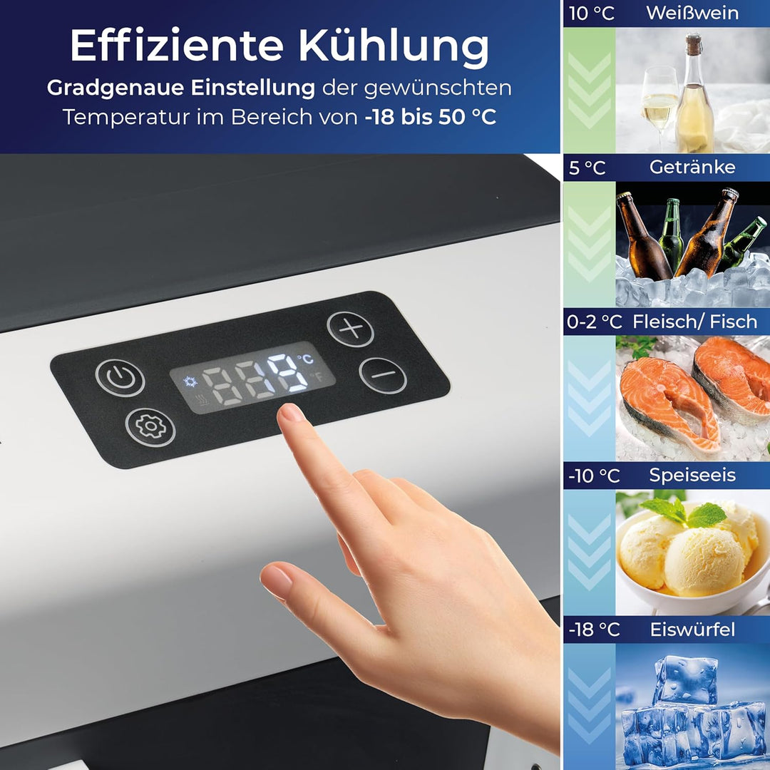 KLAMER elektrische Kühlbox, Kühlbox mit Kühl- und Warmhaltefunktion, 2 Anschlüsse: 230V & 12V für Zi