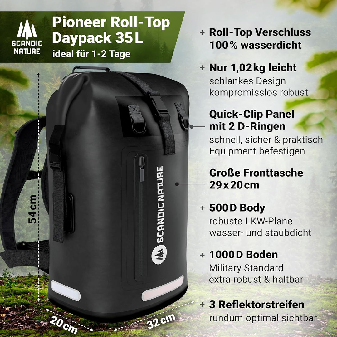 PIONEER wasserdichter Rucksack mit Rolltop Verschluss 35L 55L schwarz gelb oliv-grün - extra robust