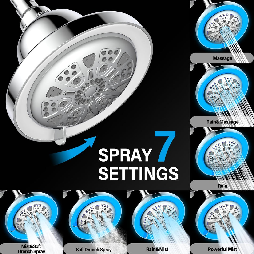 Regendusche LED Temperatur, 3 Farben Temperaturregelung, 7 Duschmodi Regendusche mit Licht Beleuchtu