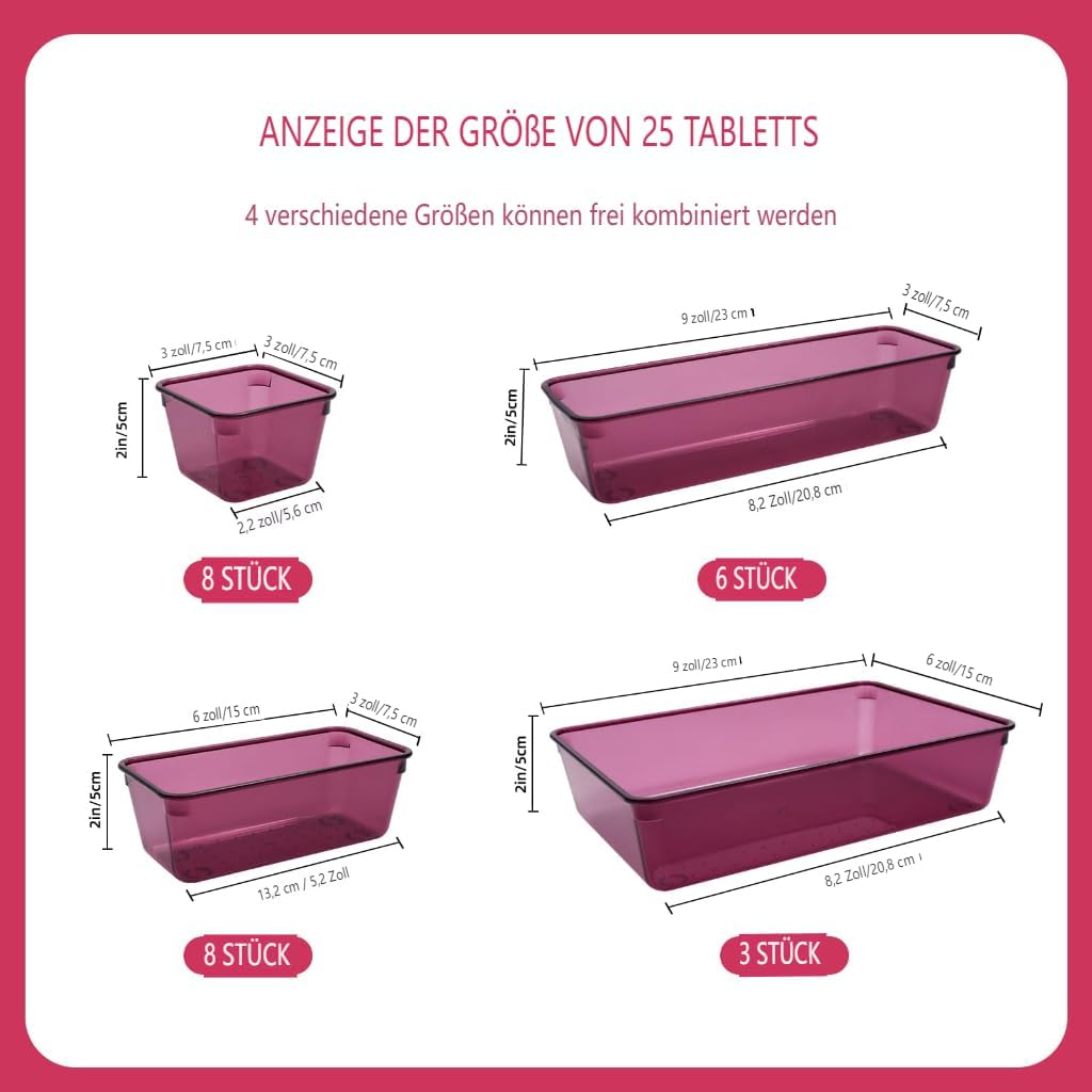 Schubladen Organizer, 25 Stück in 4 Grössen, Kunststoff, Schminktisch und Make-up Organizer, Ordnung