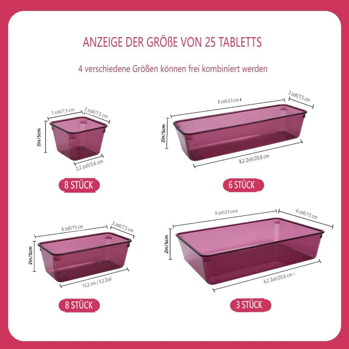 Schubladen Organizer, 25 Stück in 4 Grössen, Kunststoff, Schminktisch und Make-up Organizer, Ordnung