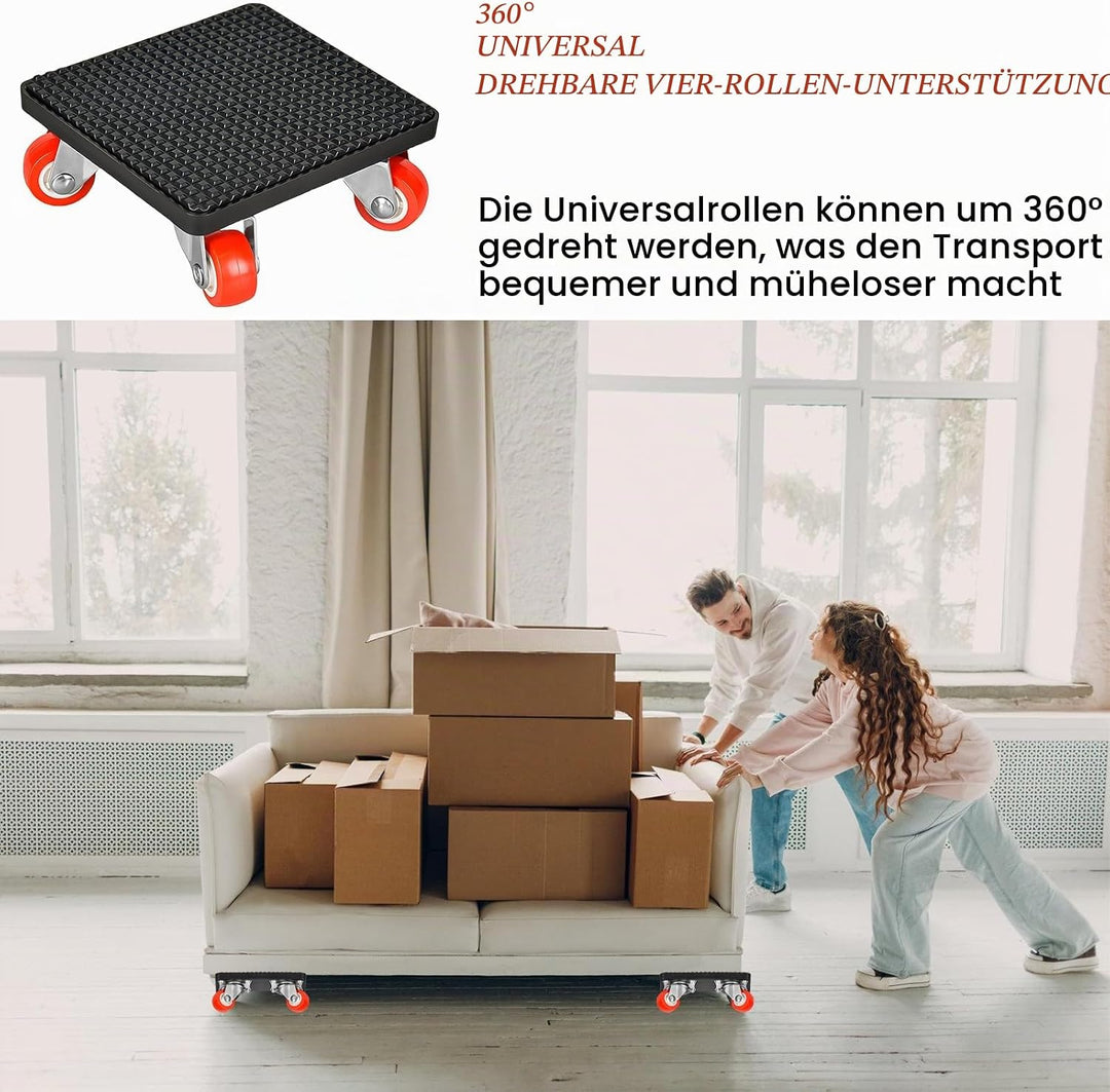 4 Stück Möbeltransportrollen Set mit Lastenheber, Möbelrollen, Schwerlast Möbelroller mit Hebewerkze
