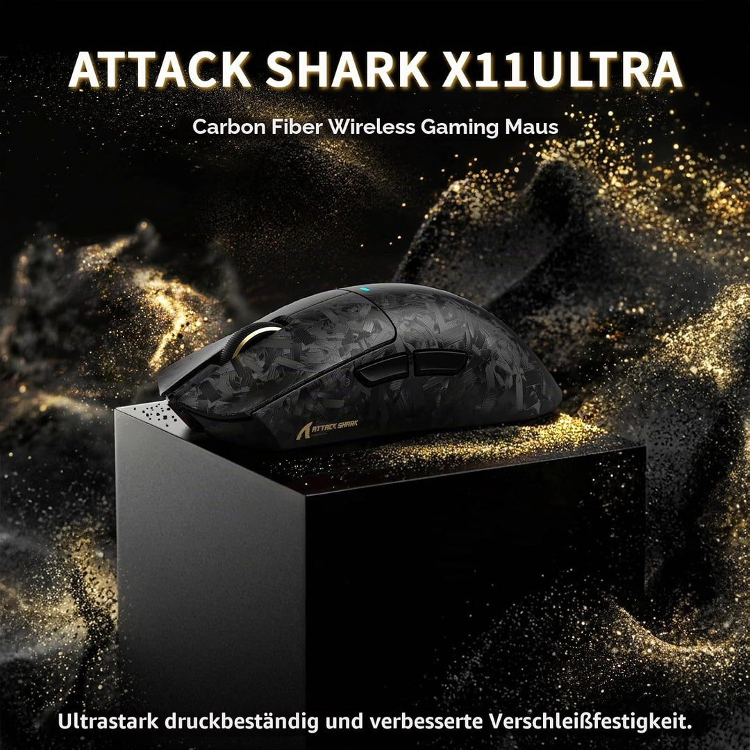ATTACK SHARK X11 Ultra Kabellose Gaming-Maus mit C06 Ultra LED-Kabel, Carbonfaser-Verbundgehäuse, 54