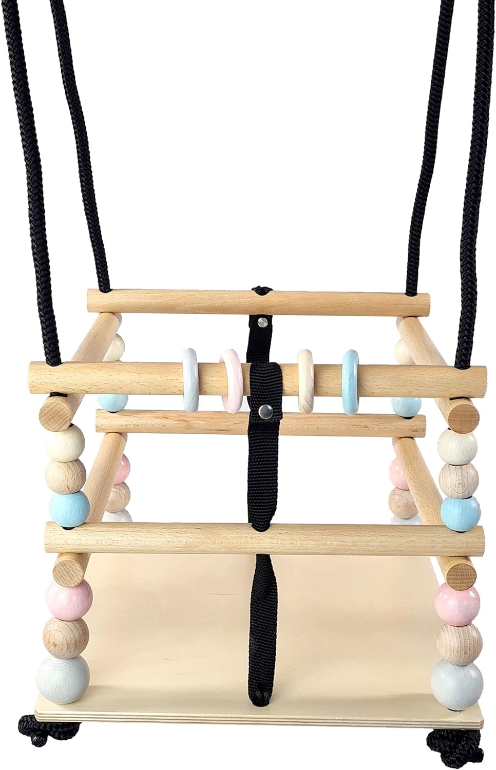 Hess Holzspielzeug 20005 - Gitter-Schaukel aus Holz mit Sprossen, bunten Perlen und Ringen, Nature S