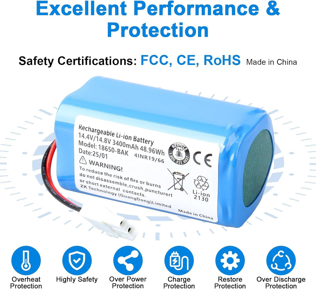 14,8 V 3400 mAh Li-Ionen Ersatzakku für ILIFE A4, A4s, A4s Pro, A6, A7, A9, A10, V7, V7s, V7s Plus,