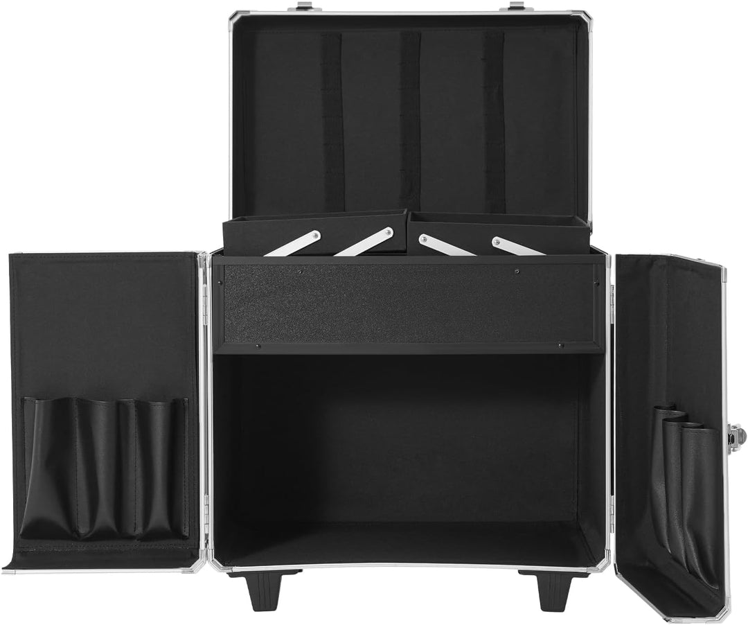 Kosmetik Trolley Koffer, tragbarer Fusspflege Werkzeugkoffer aus Metall mit Rollen mehrfach untertei