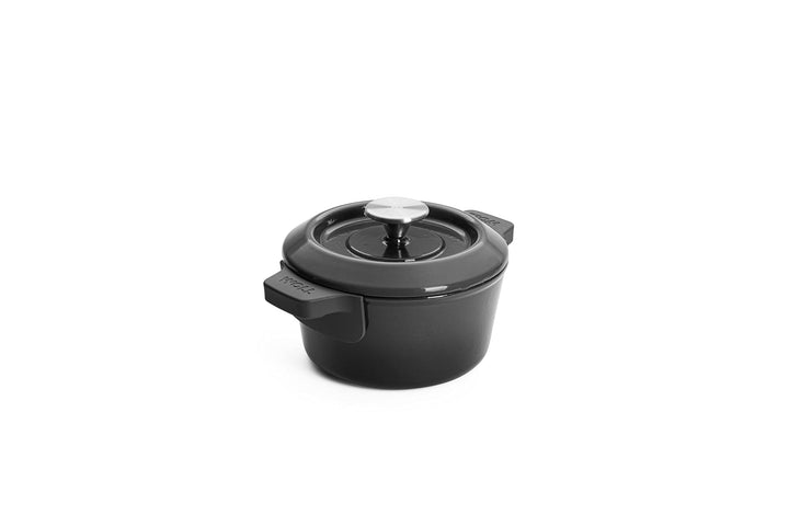 WOLL – Iron Gusstopf Ø 18 cm grau mit Deckel & Silikongriffen – emailliertes Gusseisen, induktionsge