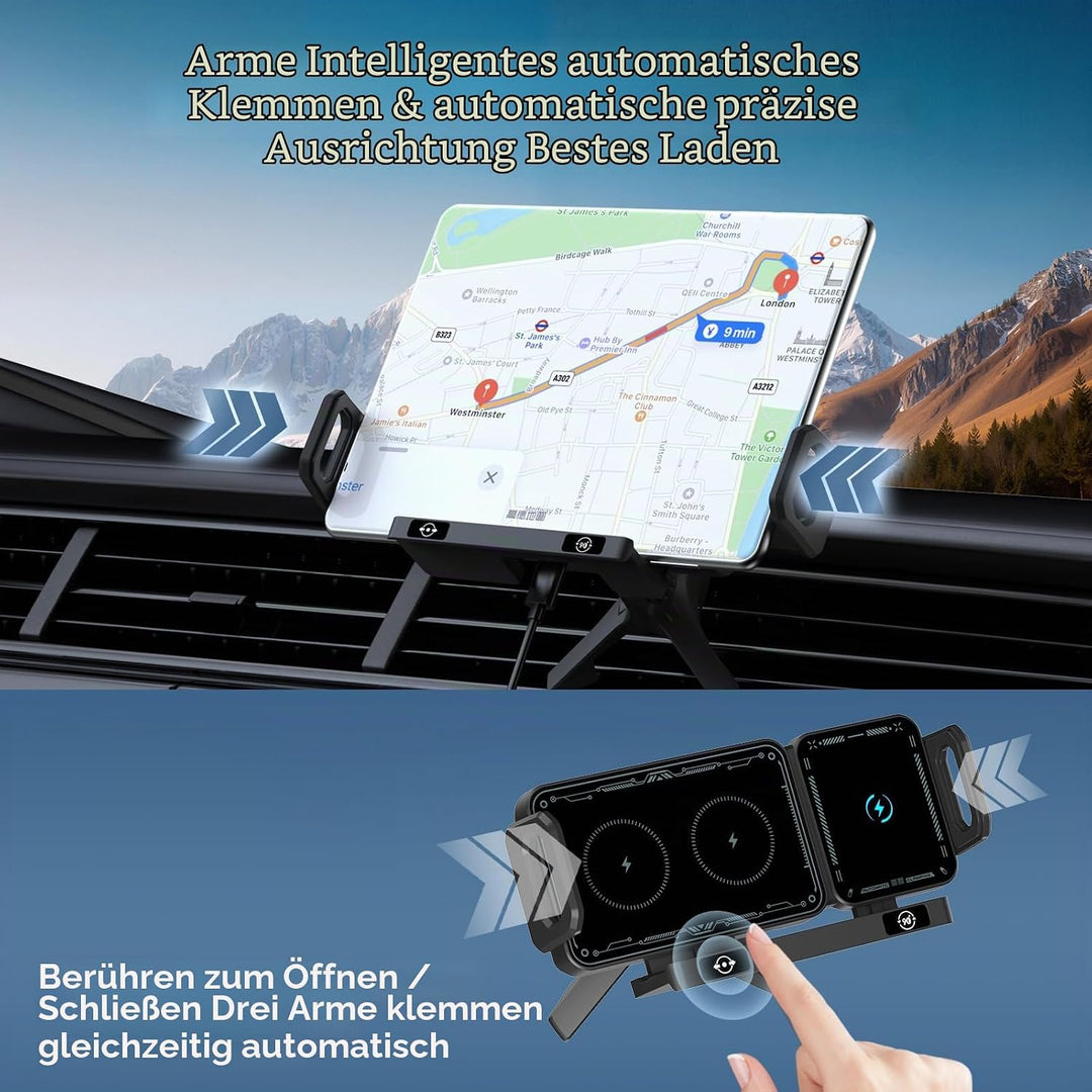 Handyhalterung Auto für Galaxy Z Fold 7 6 5 4 3 2 mit Ladefunktion 15W Dual Coils QC 3.0 Fast Wirele