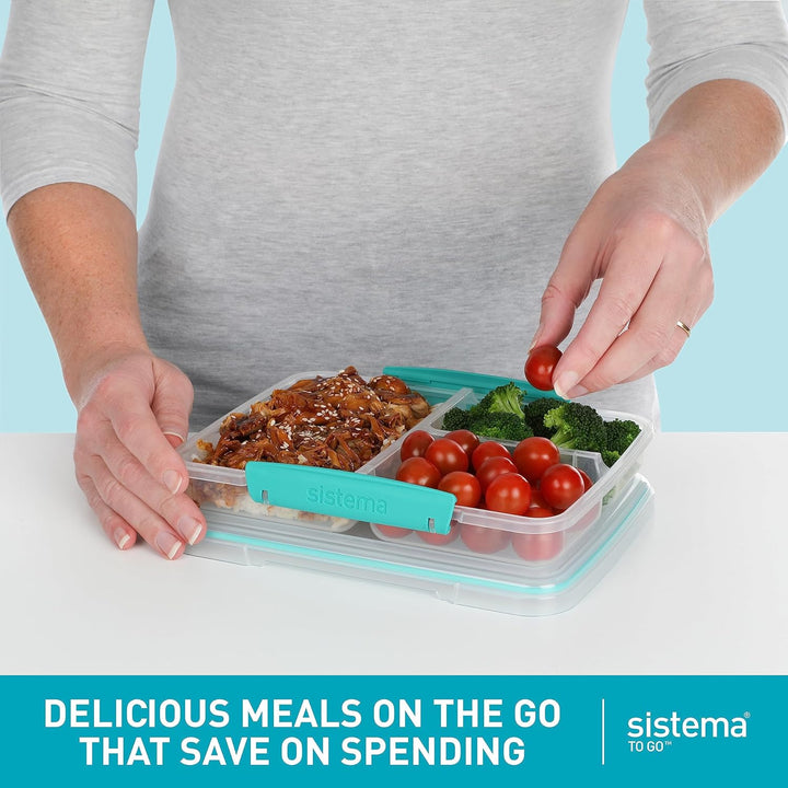 Sistema TO GO-Brotdosen mit Fächern zum Portionieren | 820ml Lunchbox mit stapelbarem Design und Cli