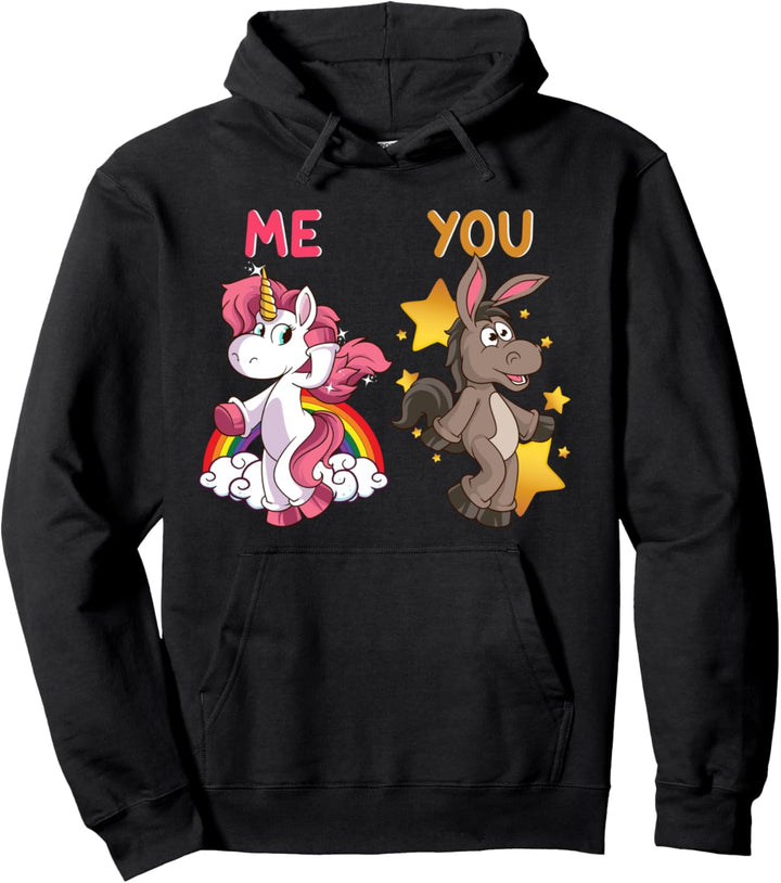 You Vs Me Unicorn Vs Donkey Rainbow Stars Extrovert Humor Pullover Hoodie