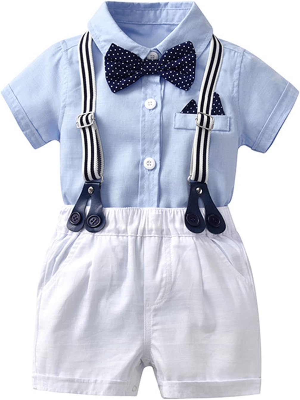 Volunboy Baby Jungen Anzug Set Bekleidung Hemd mit Fliege + Hosenträger Shorts Strampler Anzug 3-6 M