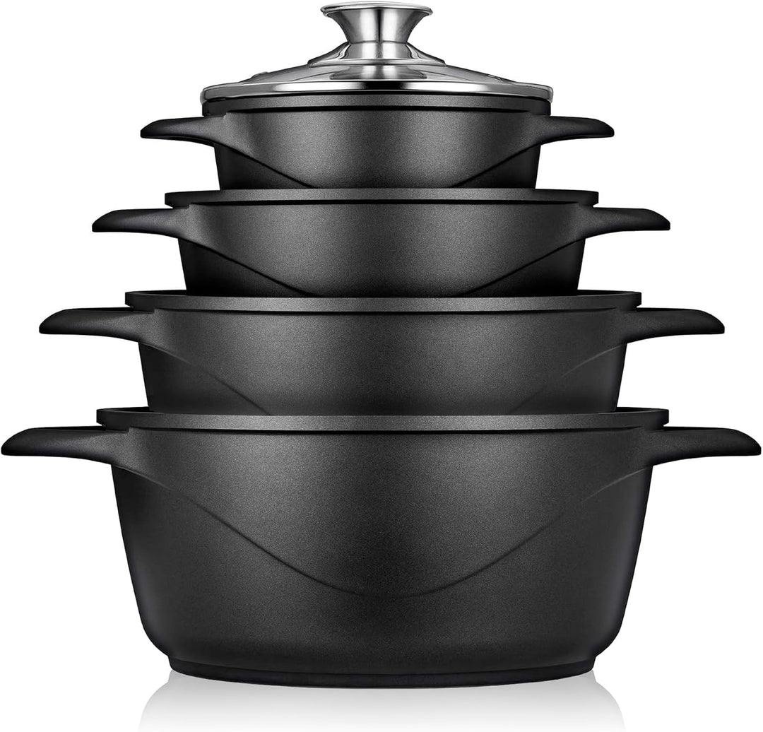 briebe Topfset Induktion 8-Teilig, Kochtopf Set 4 Töpfen aus Aluminiumguss, Antihaftbeschichtung ILA