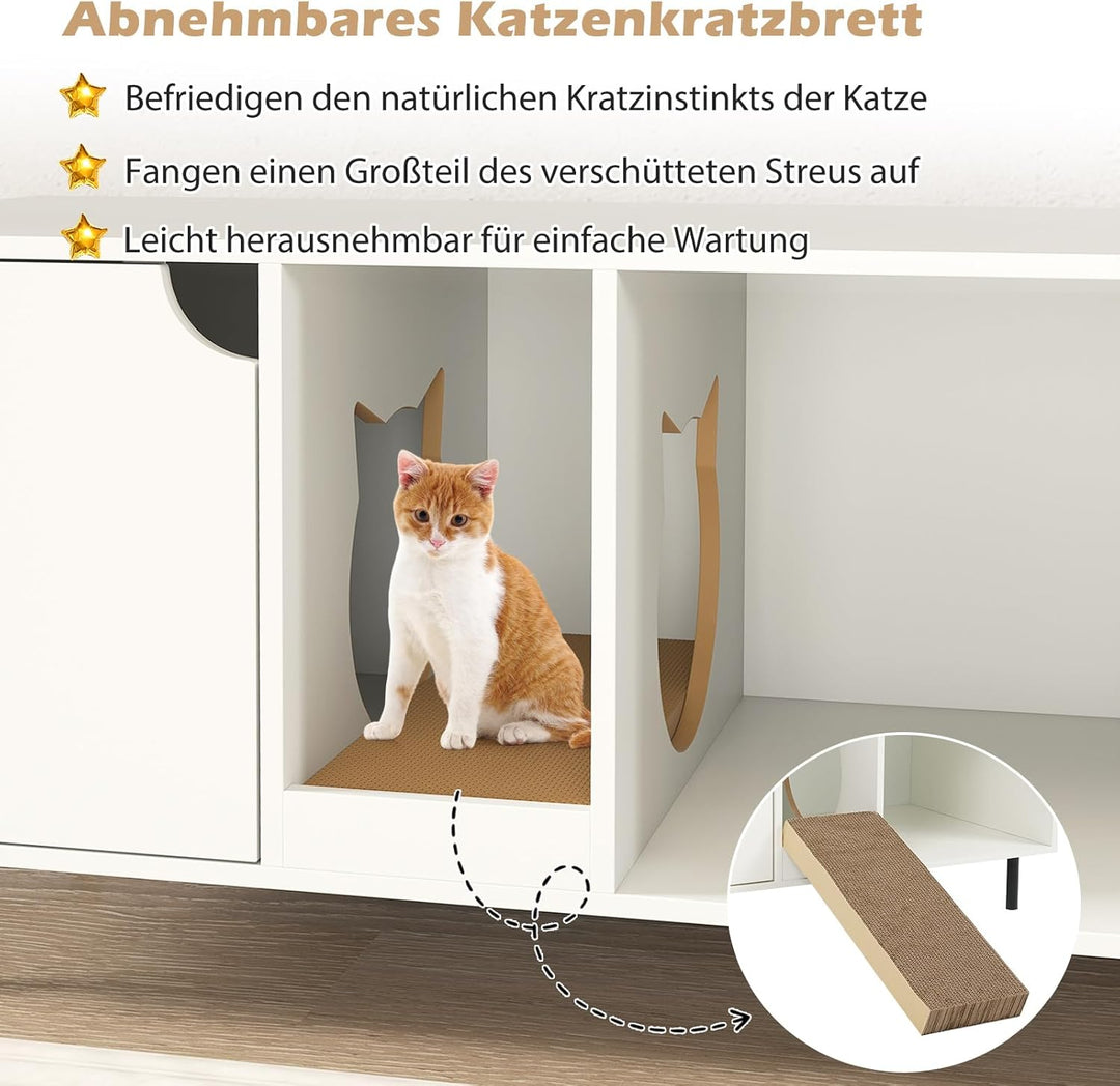 COSTWAY Katzenschrank für Katzentoilette, Katzenklo Schrank mit Kratzbrett & Eingang in Katzenform &