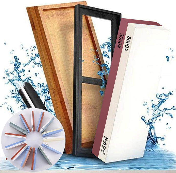 Schleifstein Set, 2-IN-1 Abziehstein Schleifstein für Messer, Körnung 3000/8000 + Körnung 400/1000 m