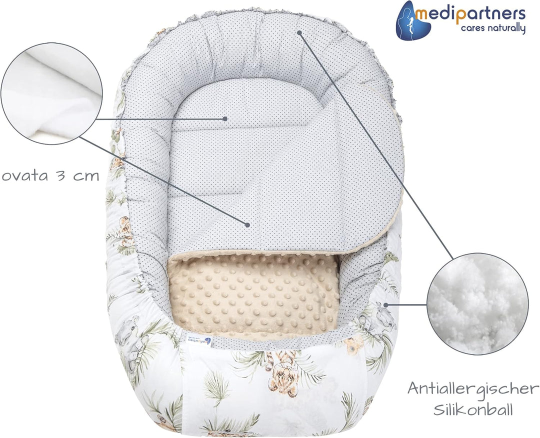 Medi Partners Babynest Kuschelnest Babynestchen 100% Baumwolle Nestchen Reisebett für Babys Säugling