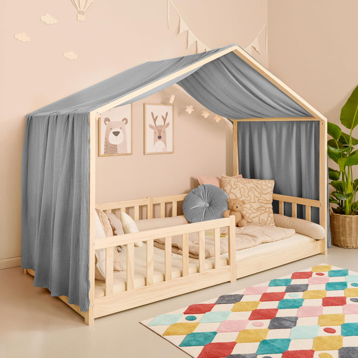 Hausbett Himmel – Aus weichem Musselin in 7 Farben – 100% Bio-Baumwolle – Traumhafte Hausbett Deko &