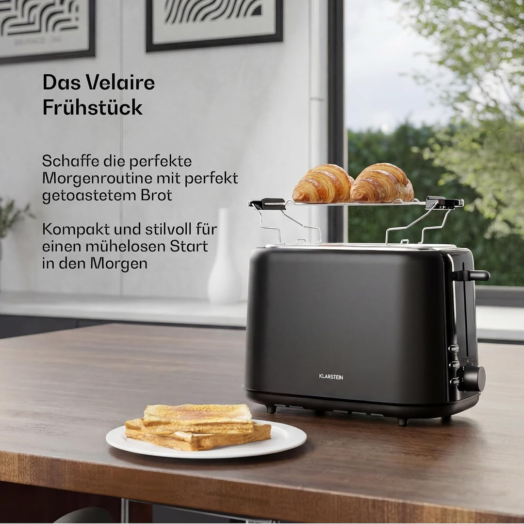 Klarstein Velaire Toaster – Toaster für 2 Scheiben 800 W, 7 Bräunungsstufen, Auftauen &amp; Aufwärmen, B