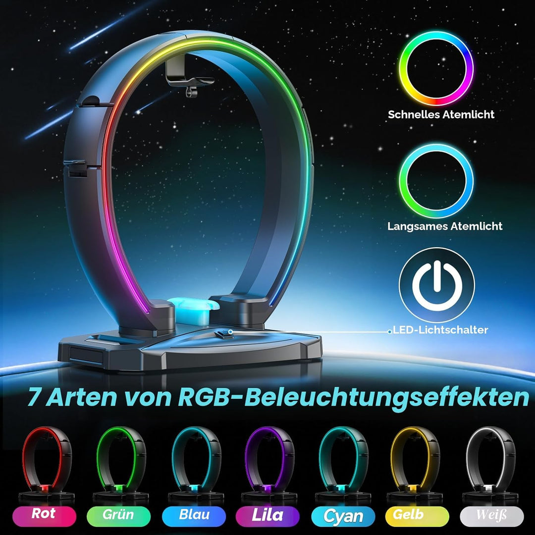 KDD Led Kopfhörer Ständer mit 9 Lichtmodi – Gaming Headset Halterung Schreibtisch – Faltbar Controll