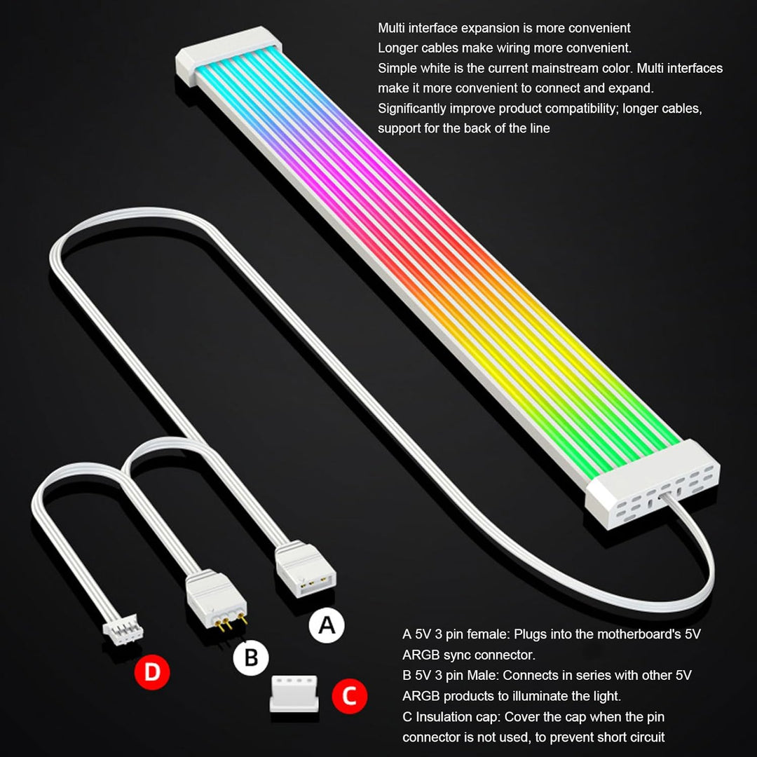 lyrlody ARGB PC Netzteilkabel, 5V 3Pin RGB-Netzteilkabel mit 44 LEDs in zwei Reihen, für 24Pin Mainb