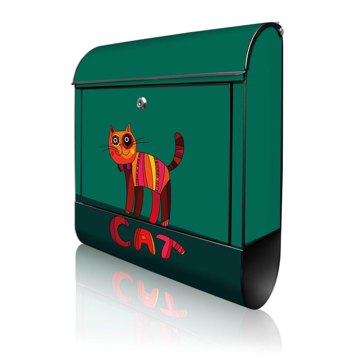 banjado® Design Briefkasten mit Motiv Orange Katze 39x47x14cm &amp; 2 Schlüssel - Briefkasten Stahl schw