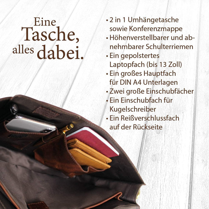 Corno d´Oro Premium Laptoptasche 13 Zoll Laptop Leder I Handgefertigte MacBook Tasche Echt Leder I U