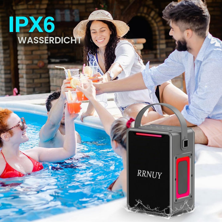 Tragbarer Bluetooth Lautsprecher 60W, IPX6 wasserdichter kabelloser Speaker mit kräftigem Bass, TWS