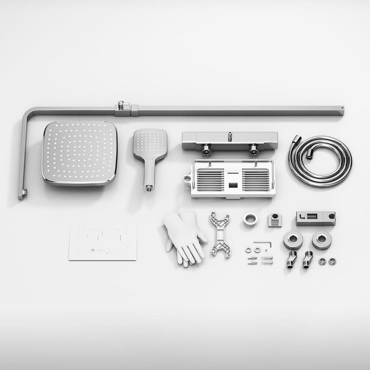 HOMELODY Duschsystem mit Thermostat & Duschablage Chrom - Duscharmatur Komplettset mit Handbrause &