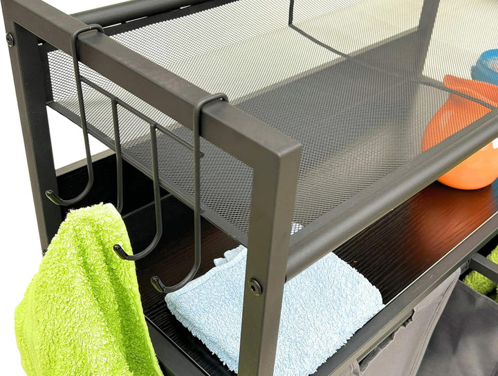 DanDiBo Wäschekorb 2 Fächer mit Ablagen Schwarz Metall 96501 Wäschesammler Wäschewagen mit Rollen Wä