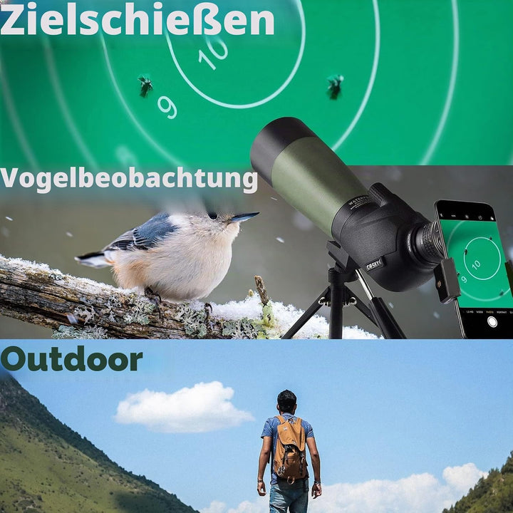 Gosky 20-60x60mm Spektiv, wasserdicht, stossfest, mit Stativ und Digiscoping-Adapter, BAK4-Prismen,