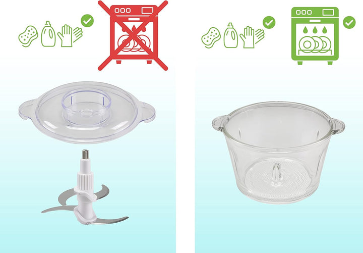 BEPER P102ROB001 Küchenmaschine aus Glas, Glasbehälter, Gehäuse aus Abs, Doppelklingenpaar aus Stahl