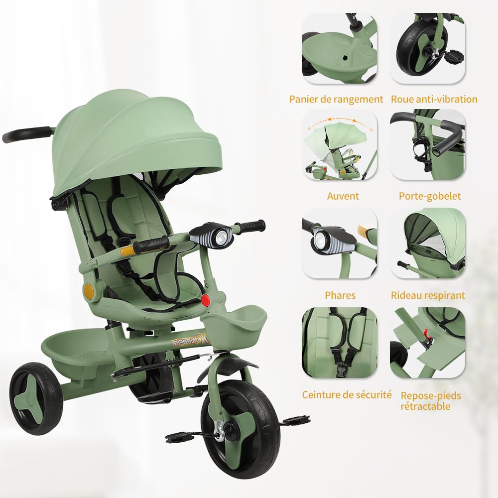 Kompakter Kinderwagen – bis 25 kg, neigbar, faltbar, mit Getränkehalter, Regenschutz, Sonnenblende (