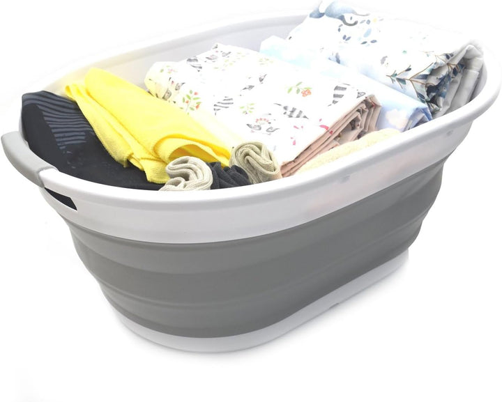 SAMMART 39L Collapsible Plastic Laundry Basket - Oval Tub/Basket - Foldable Storage Container/Organi