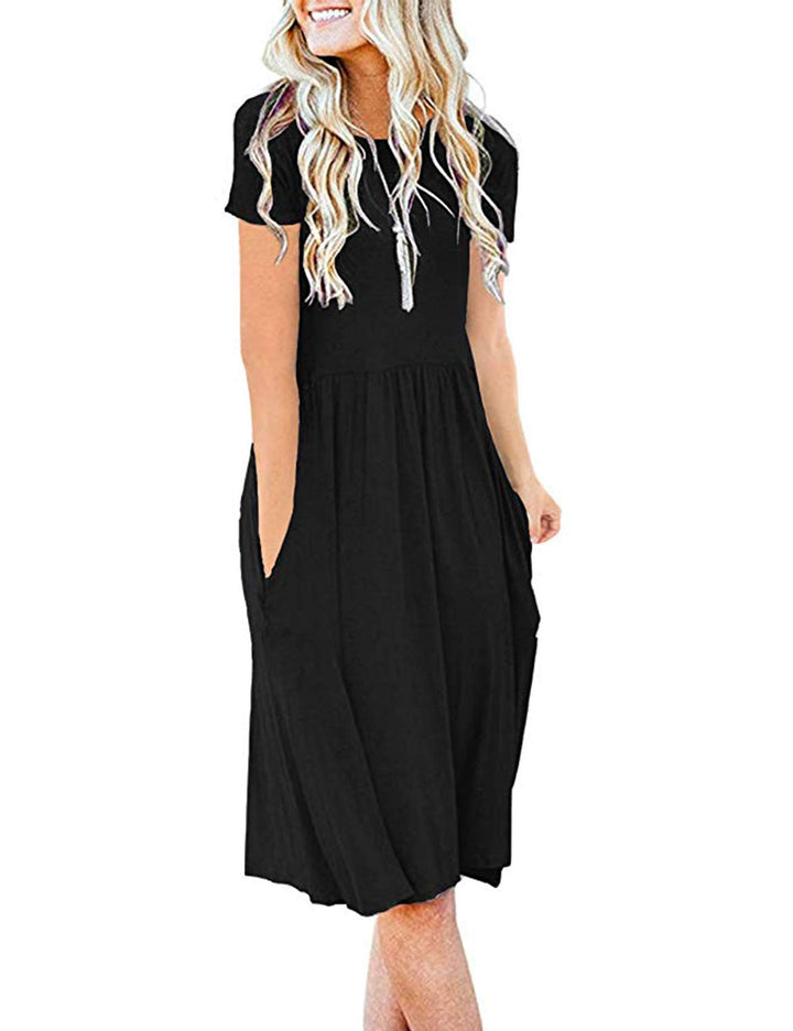 AUSELILY Damen Kleider Sommer Sommerkleider Knielang Kurzarm Empire Freizeitkleid Schicke Shirtkleid