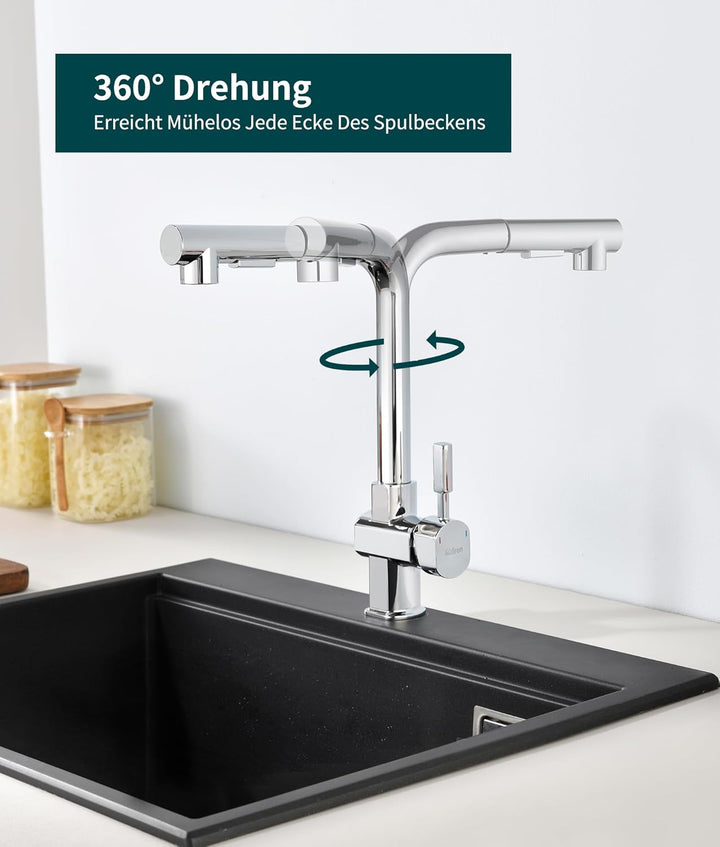 Wasserhahn Küche, Hochdruck Küchenarmatur Ausziehbar, Spültischarmatur mit Brause Zwei Wasserstrahla