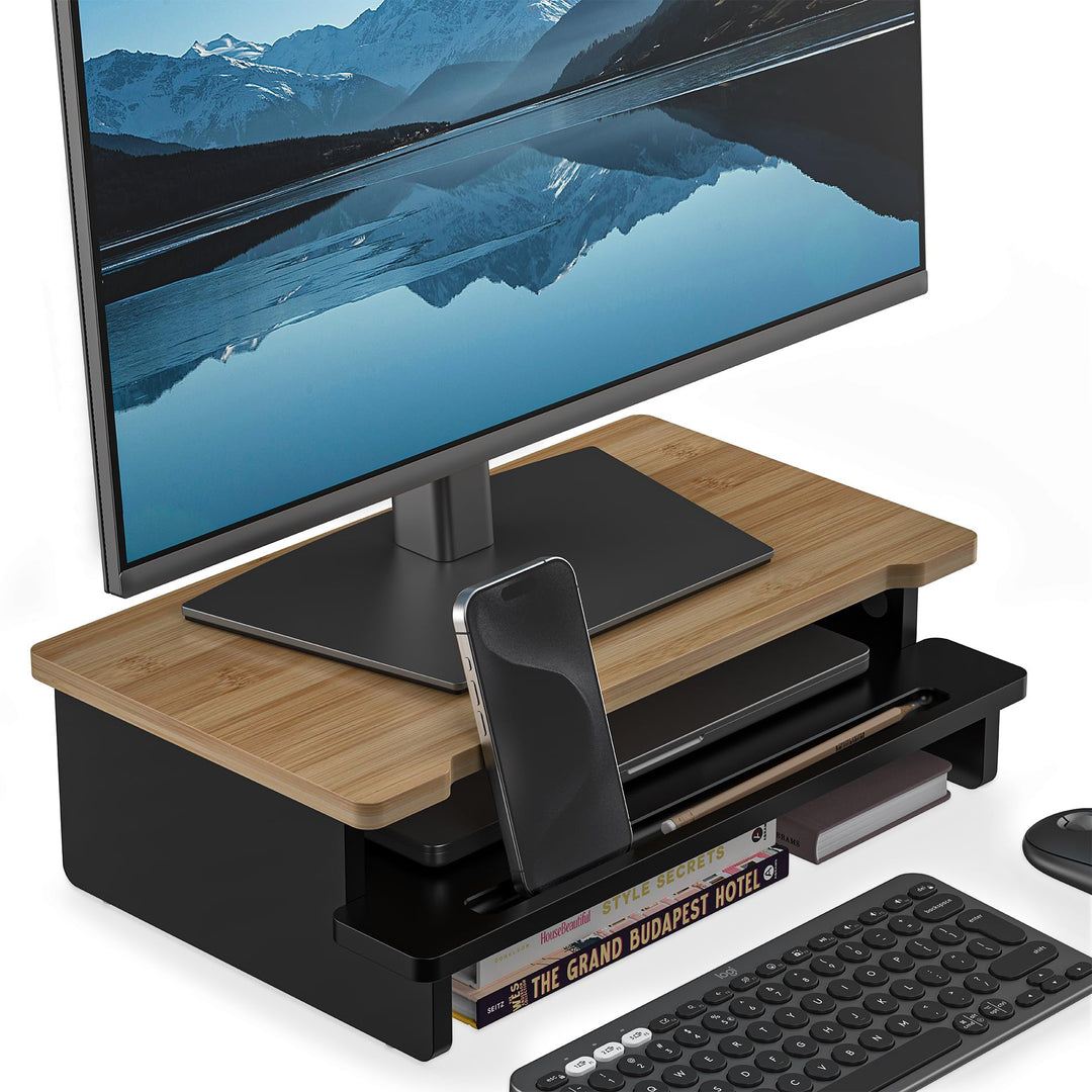 Monitorständer Monitorständer-Erhöhung für Schreibtisch, Holzregal für Schreibtisch mit Aufbewahrung