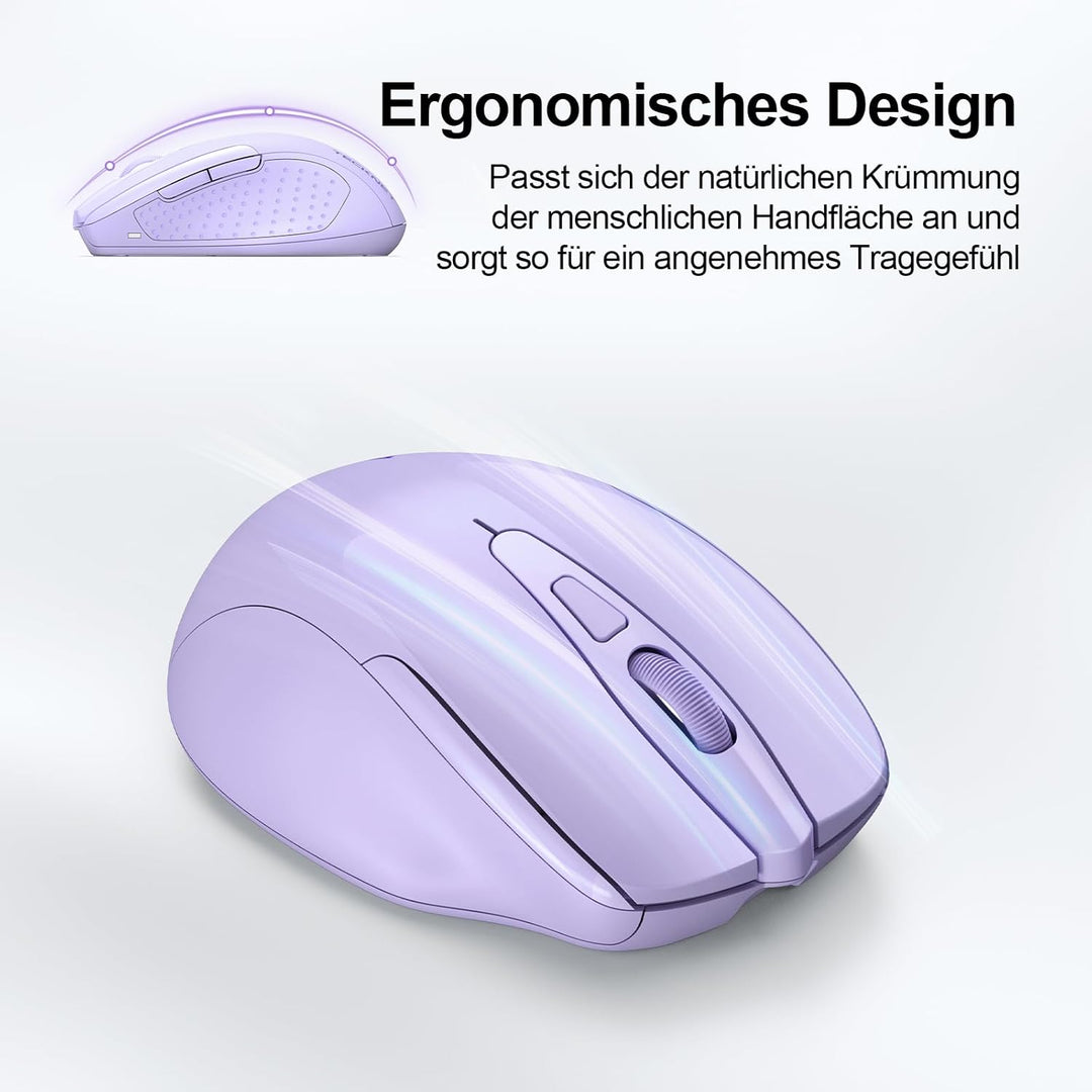 TECKNET Bluetooth Maus, Wiederaufladbare Maus Kabellos(DREI Modi: BT 5.0/3.0 + 2.4G), 4800 DPI, Ergo